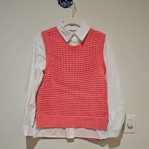 French Connection Coral Sweater Vest with White Shirt Size Medium
